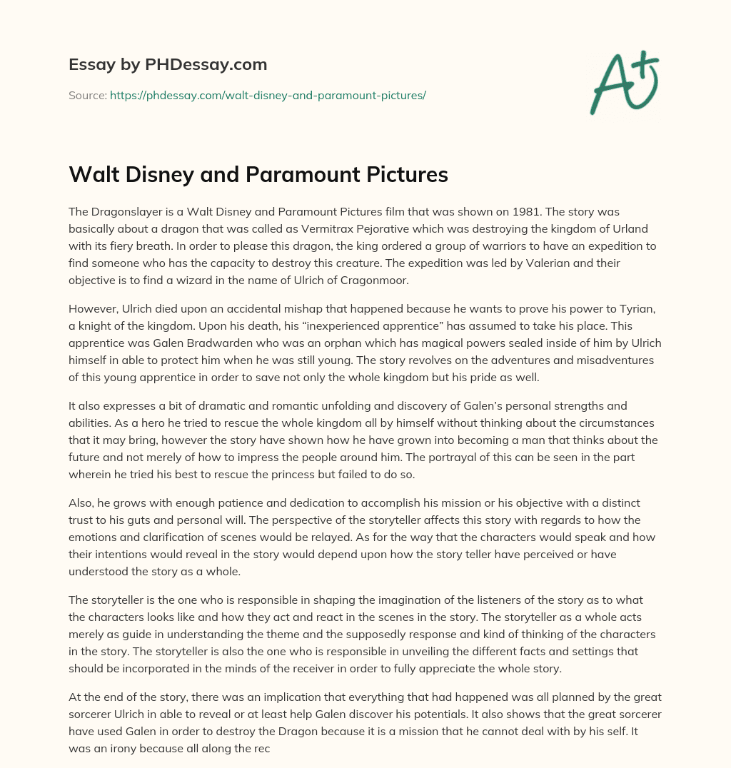 Walt Disney and Paramount Pictures essay
