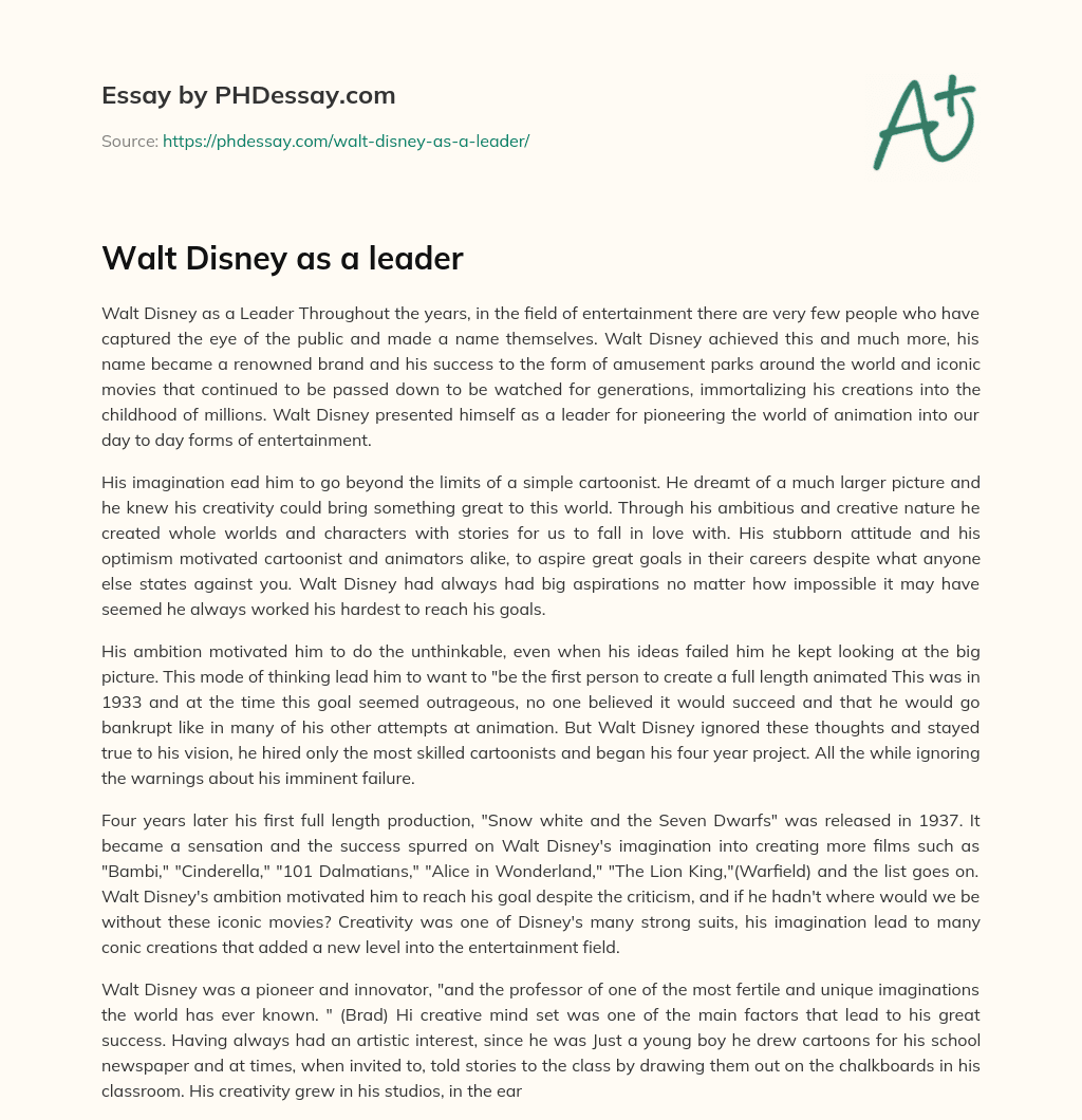 Walt Disney as a leader essay
