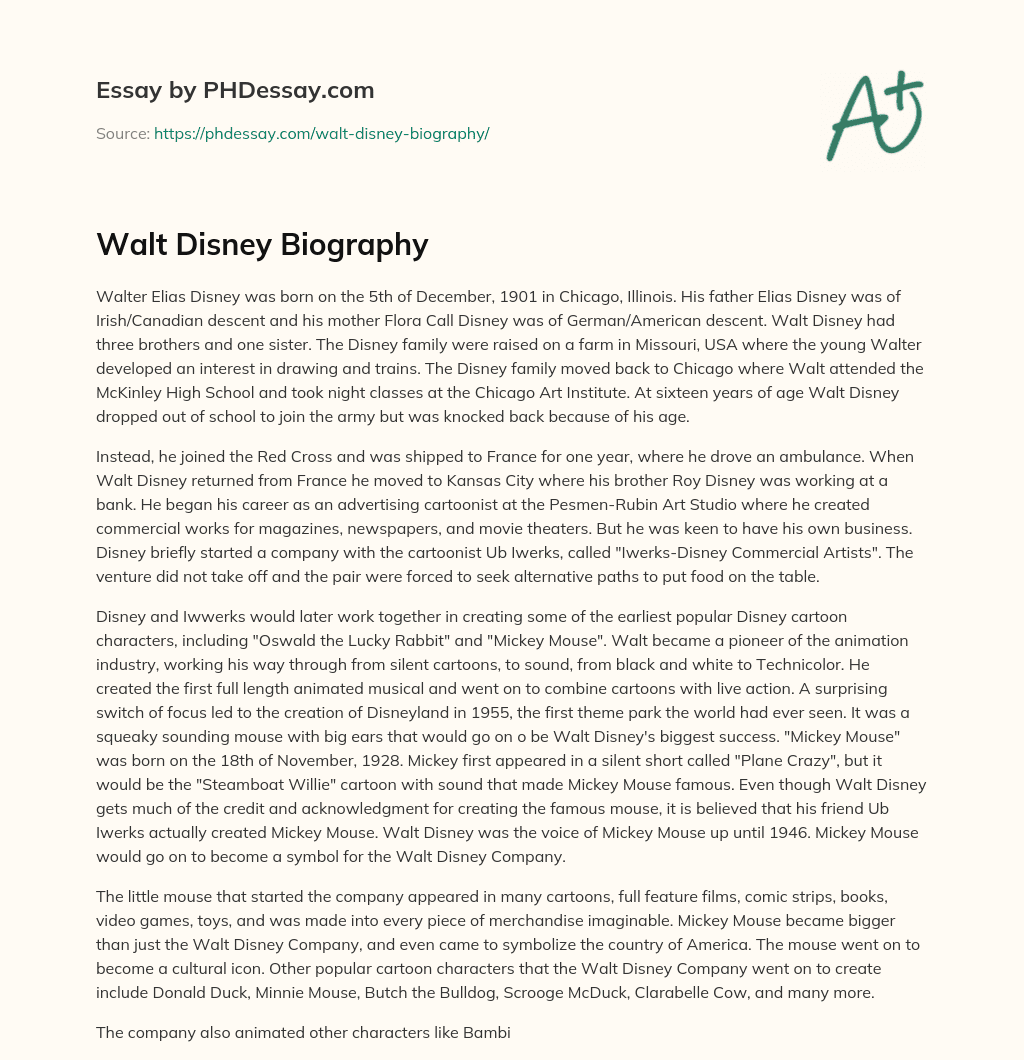 Walt Disney Biography essay