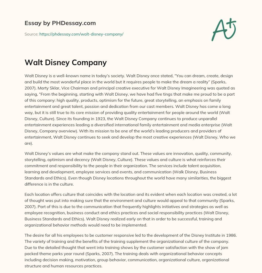 Walt Disney Company essay