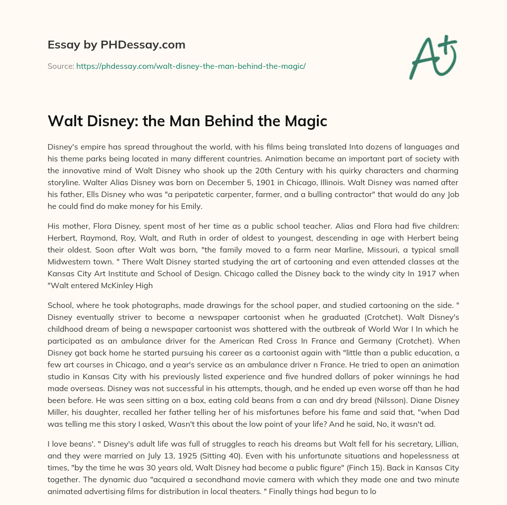 Walt Disney: the Man Behind the Magic essay