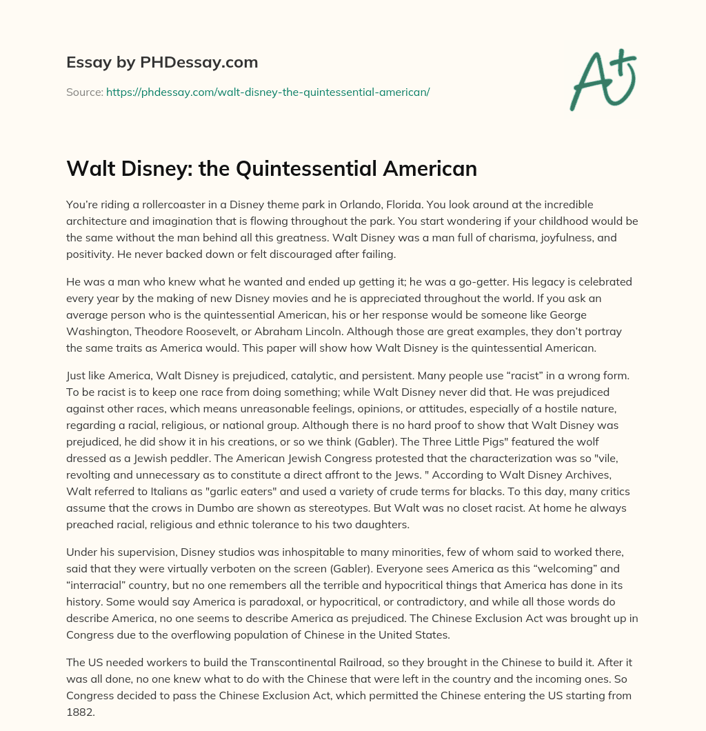 Walt Disney: the Quintessential American essay