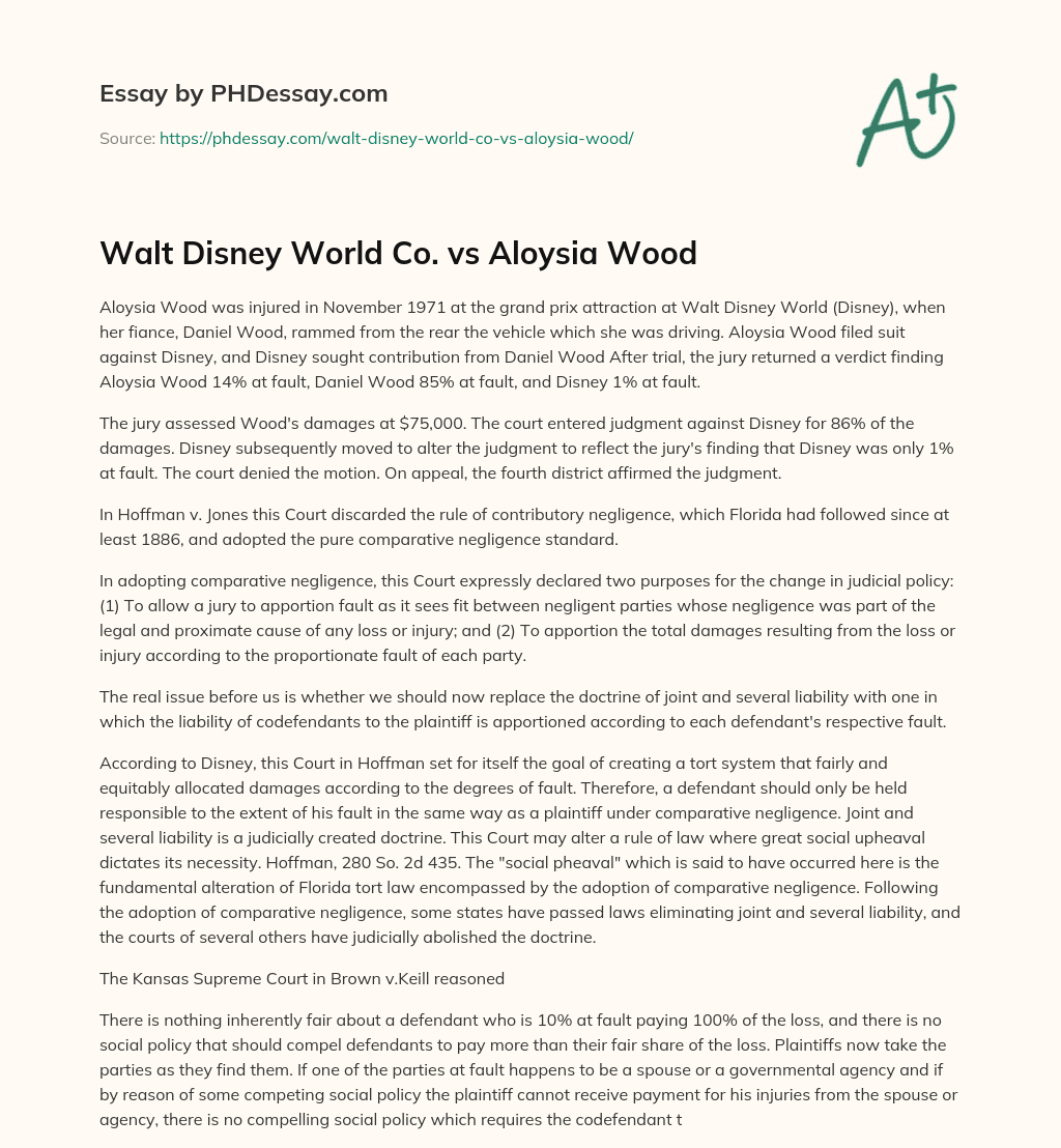 Walt Disney World Co. vs Aloysia Wood essay