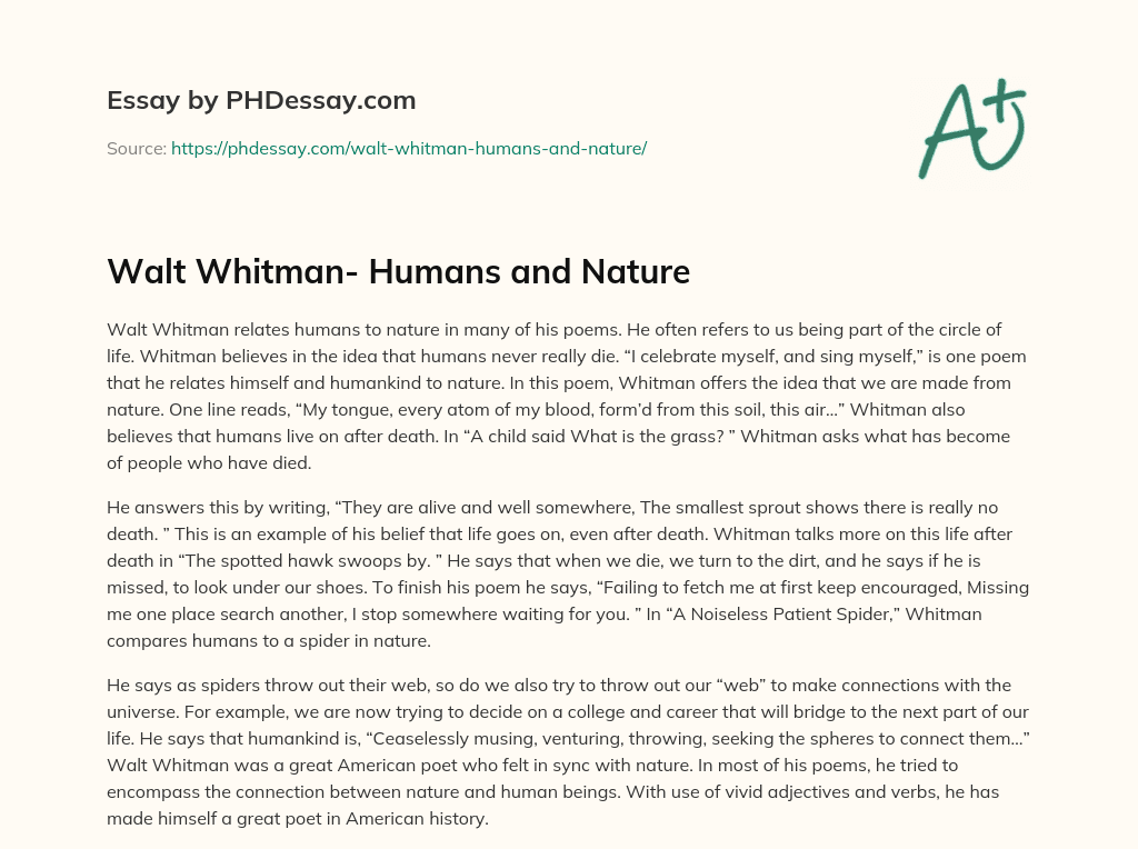 Walt Whitman- Humans and Nature essay