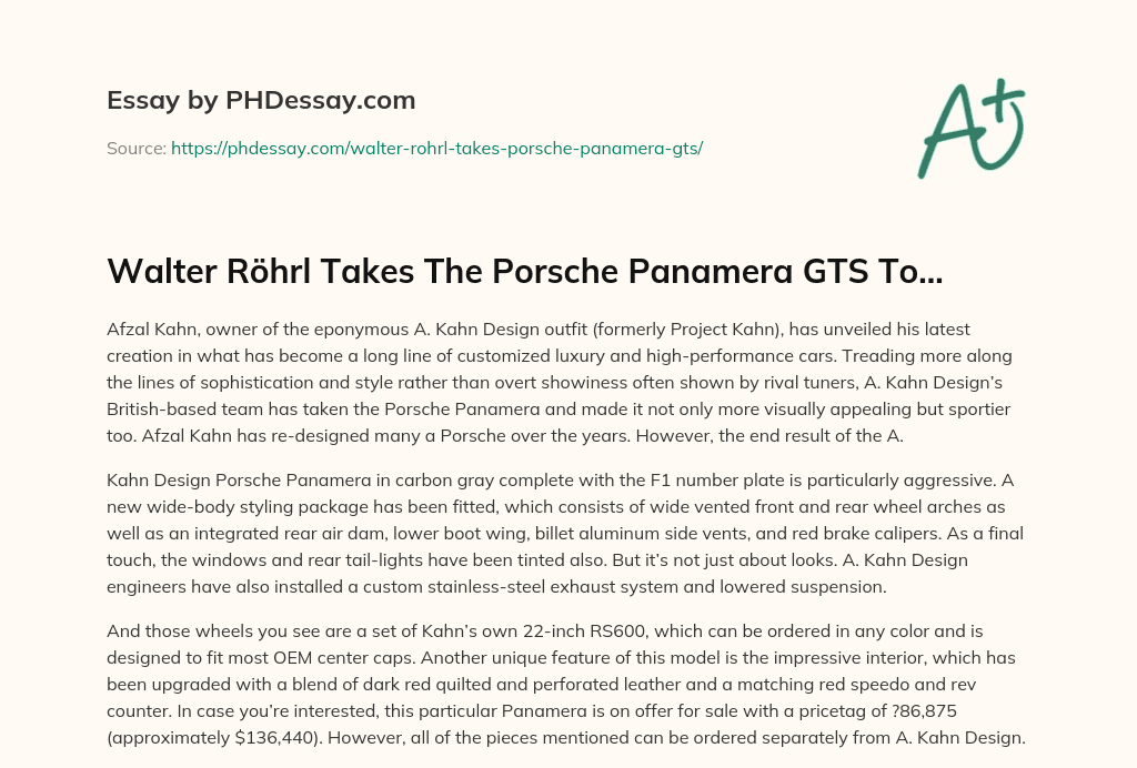 Walter Röhrl Takes The Porsche Panamera GTS To… essay
