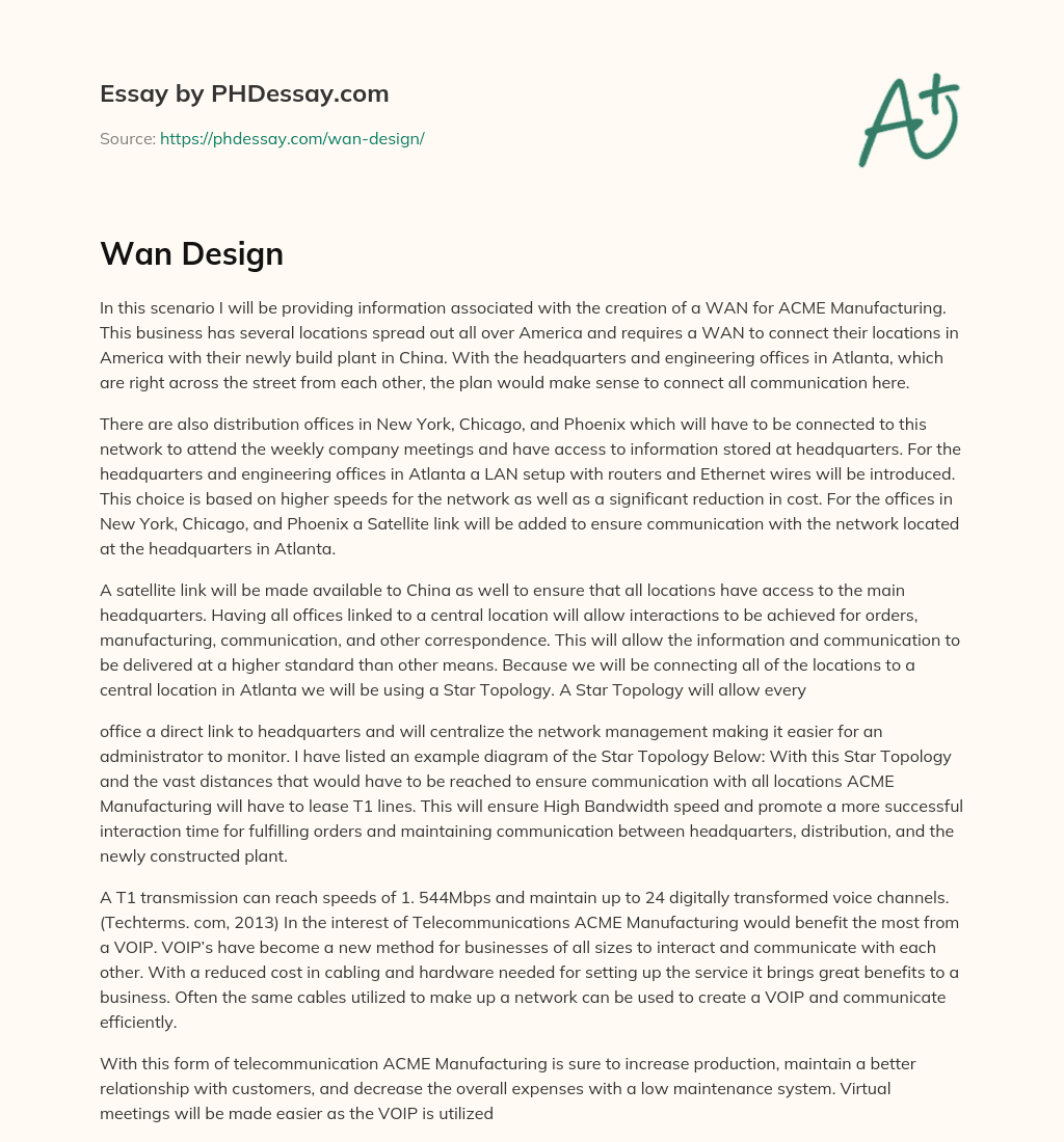 Creating a WAN for ACME Manufacturing’s Global Locations essay
