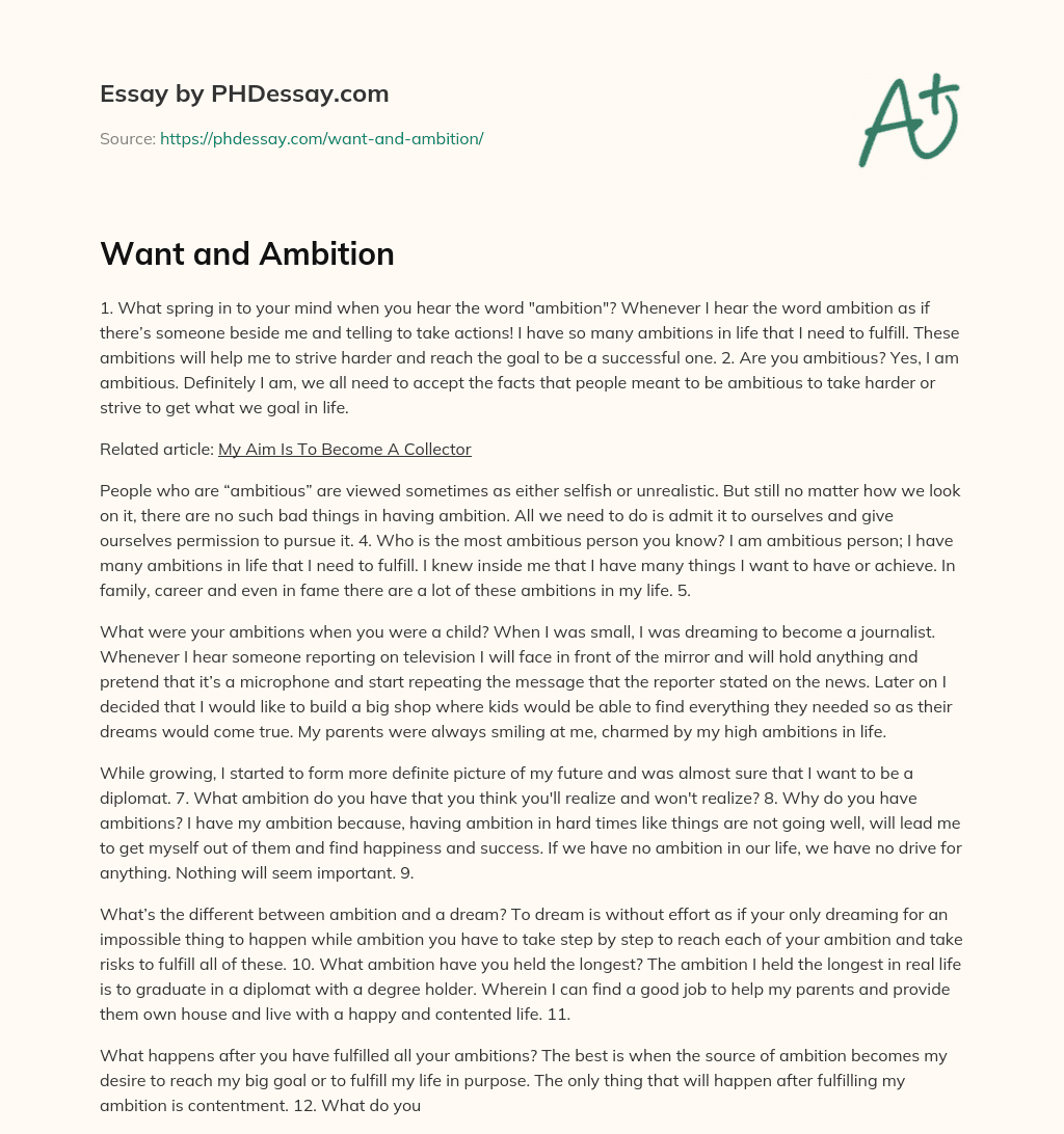 Want and Ambition essay
