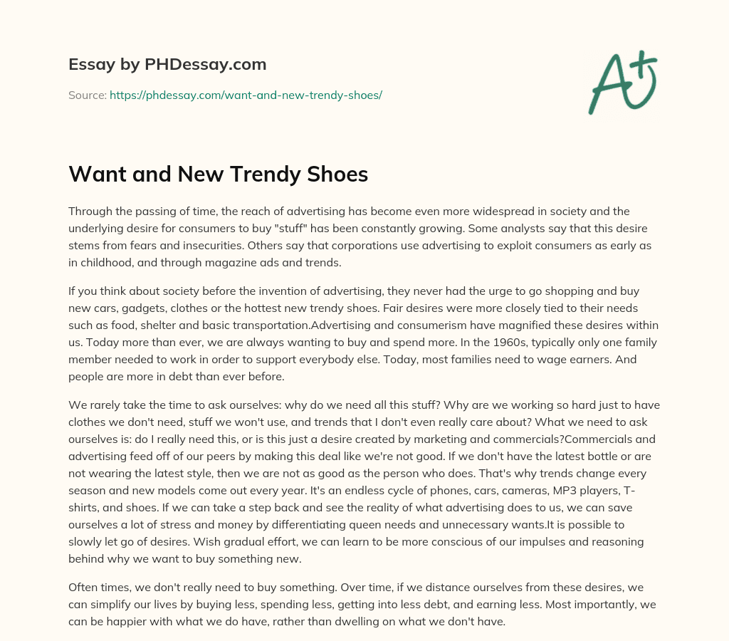 Want and New Trendy Shoes essay
