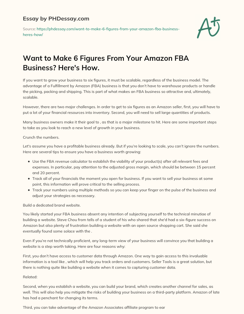 Want to Make 6 Figures From Your Amazon FBA Business? Here’s How. essay