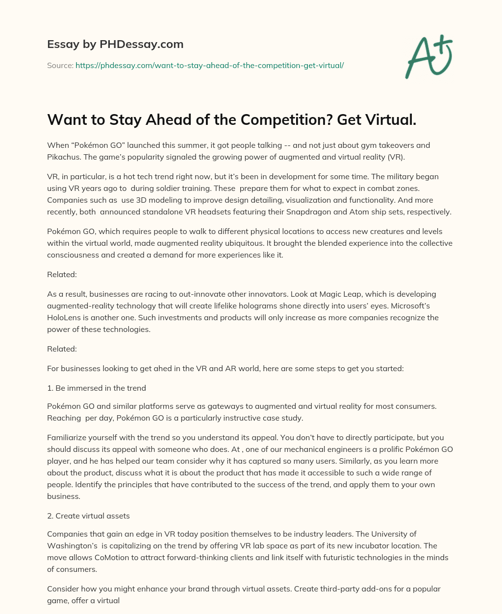 Want to Stay Ahead of the Competition? Get Virtual. essay