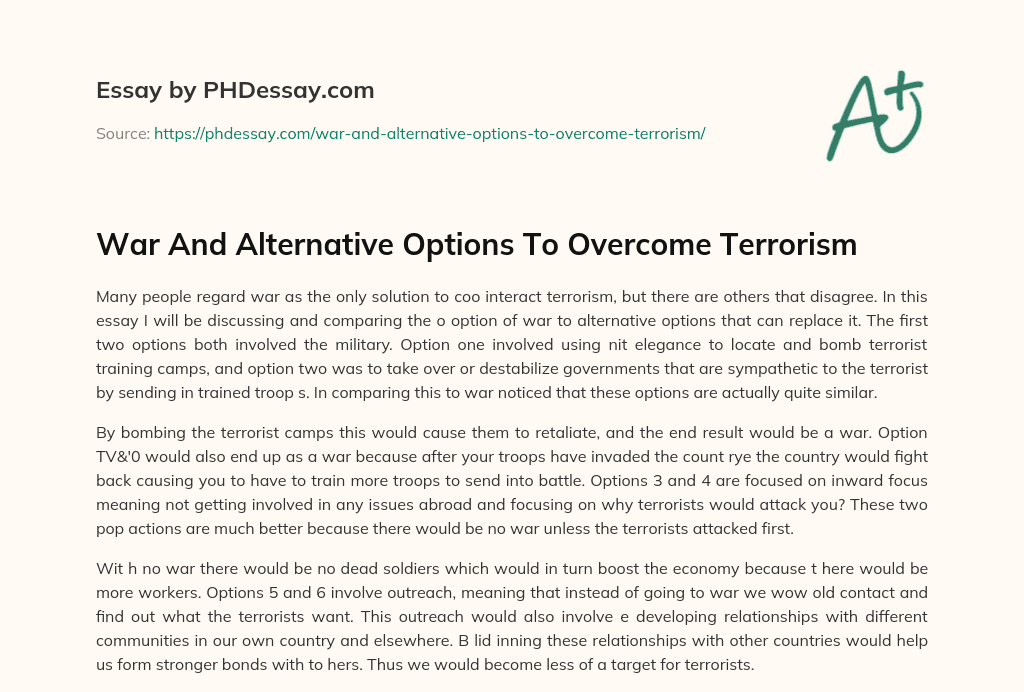 War And Alternative Options To Overcome Terrorism essay