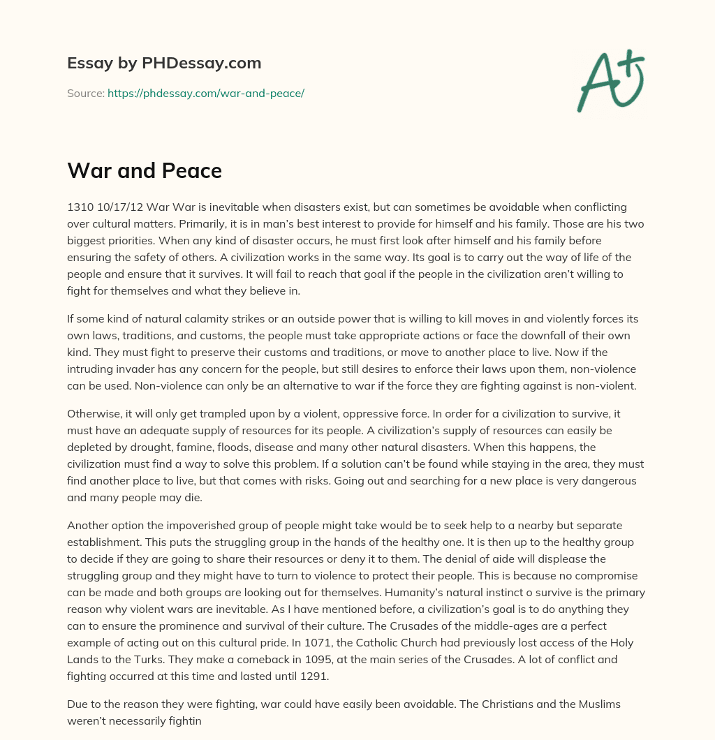 peace and war essay brainly