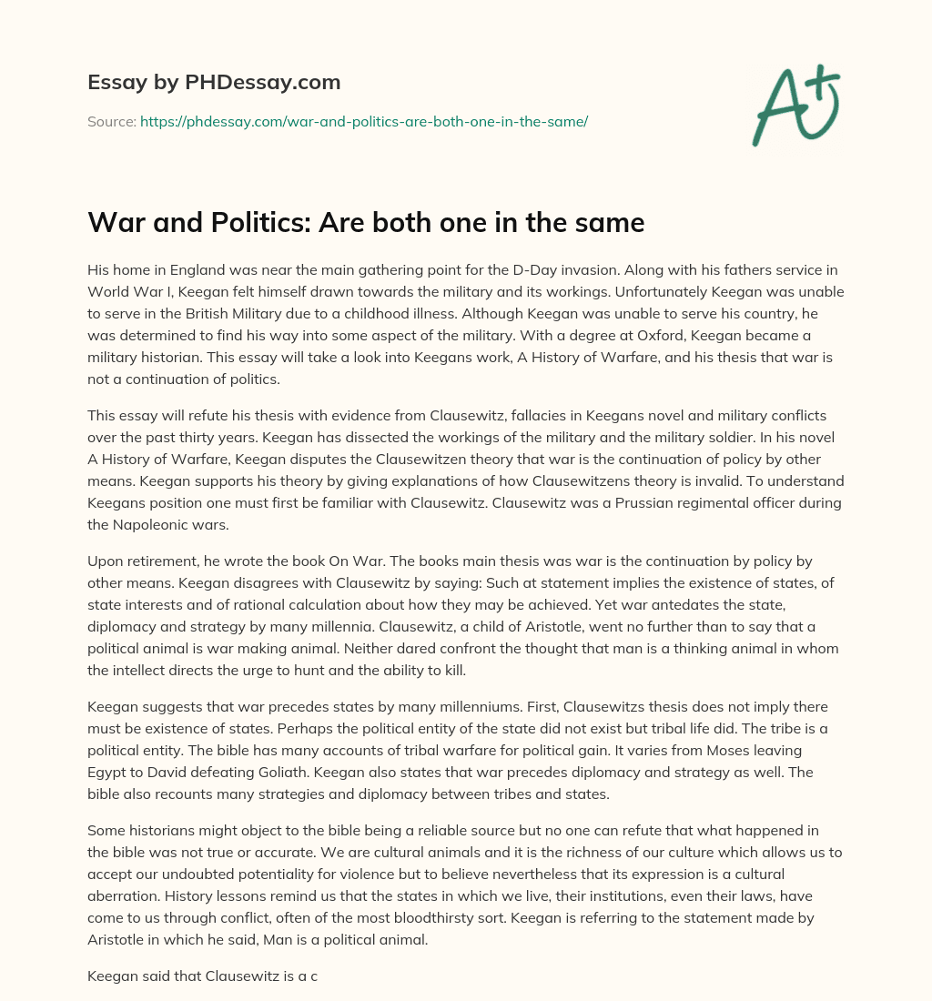 War and Politics: Are both one in the same essay