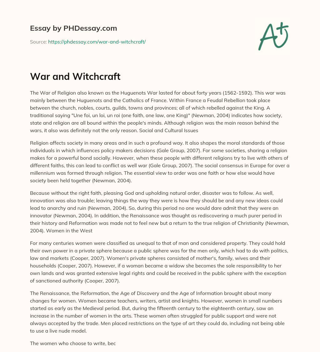 War and Witchcraft essay