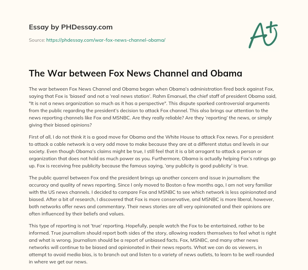 The War between Fox News Channel and Obama essay