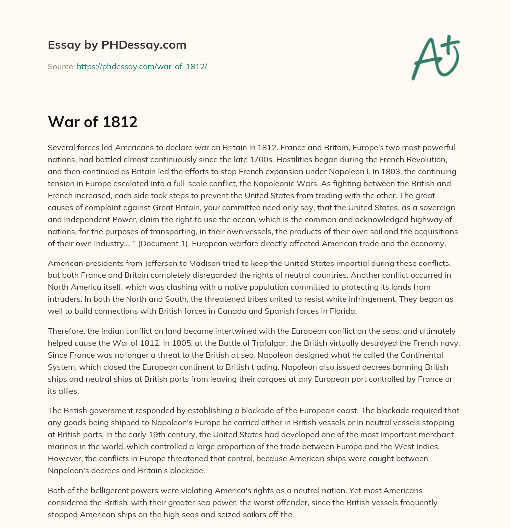 War with Britain: Causes and Effects on American Trade and Economy essay
