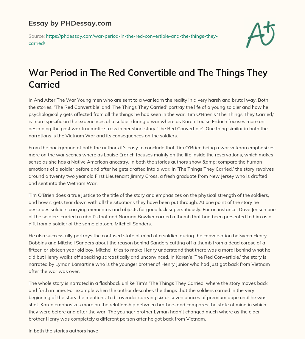 War Period in The Red Convertible and The Things They Carried essay