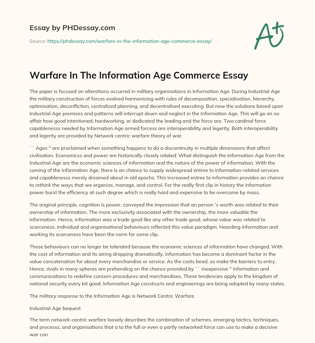 Warfare In The Information Age Commerce Essay essay
