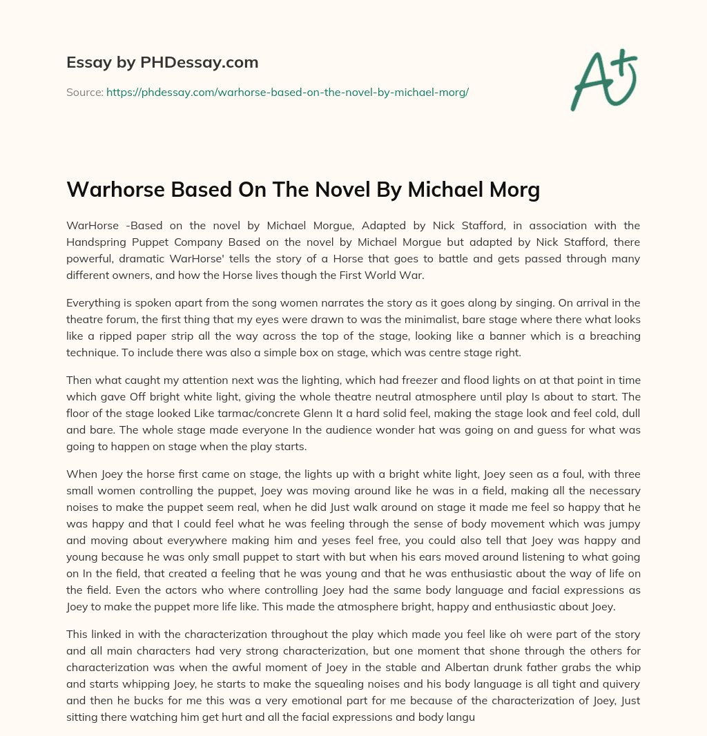 Warhorse Based On The Novel By Michael Morg essay