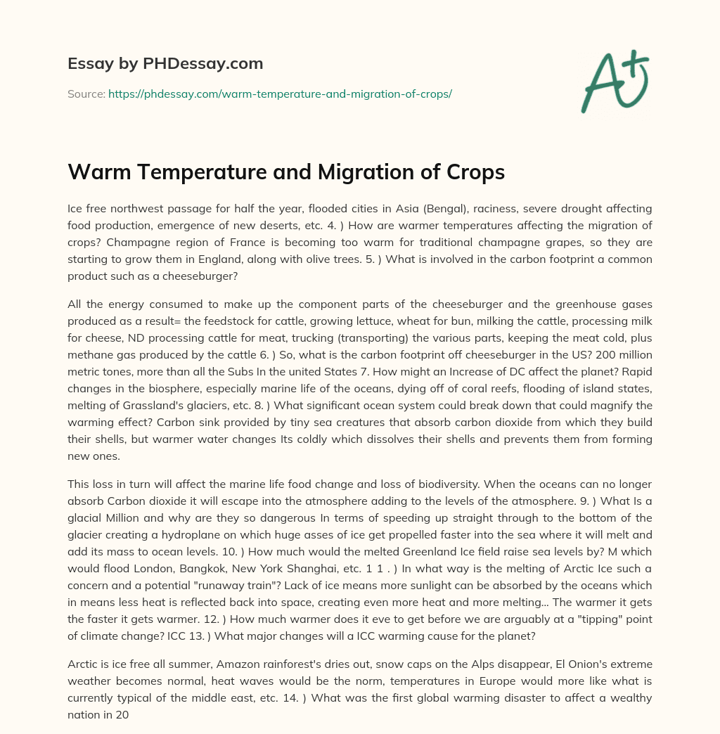 Warm Temperature and Migration of Crops essay