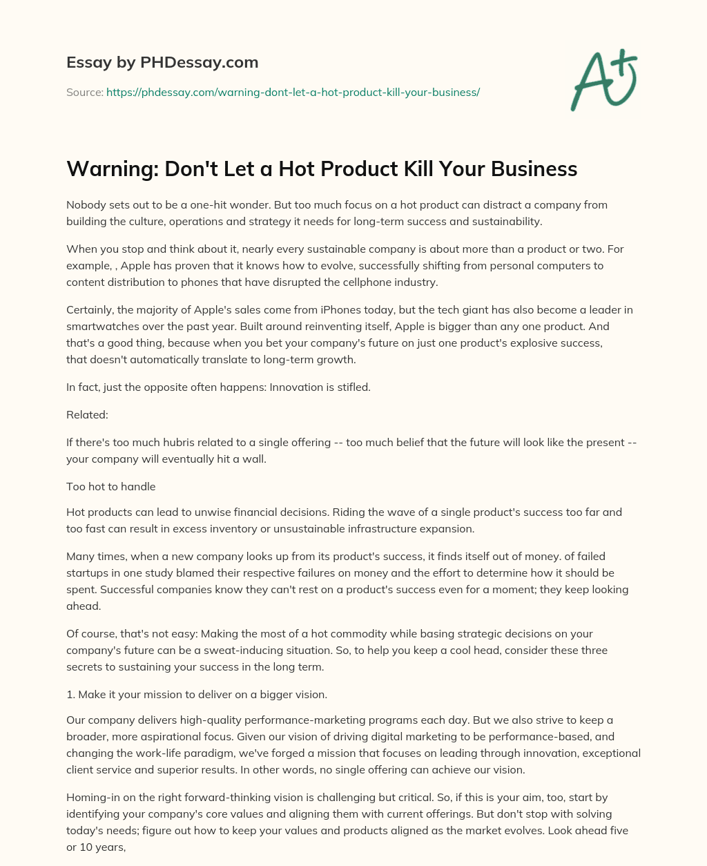 Warning: Don’t Let a Hot Product Kill Your Business essay