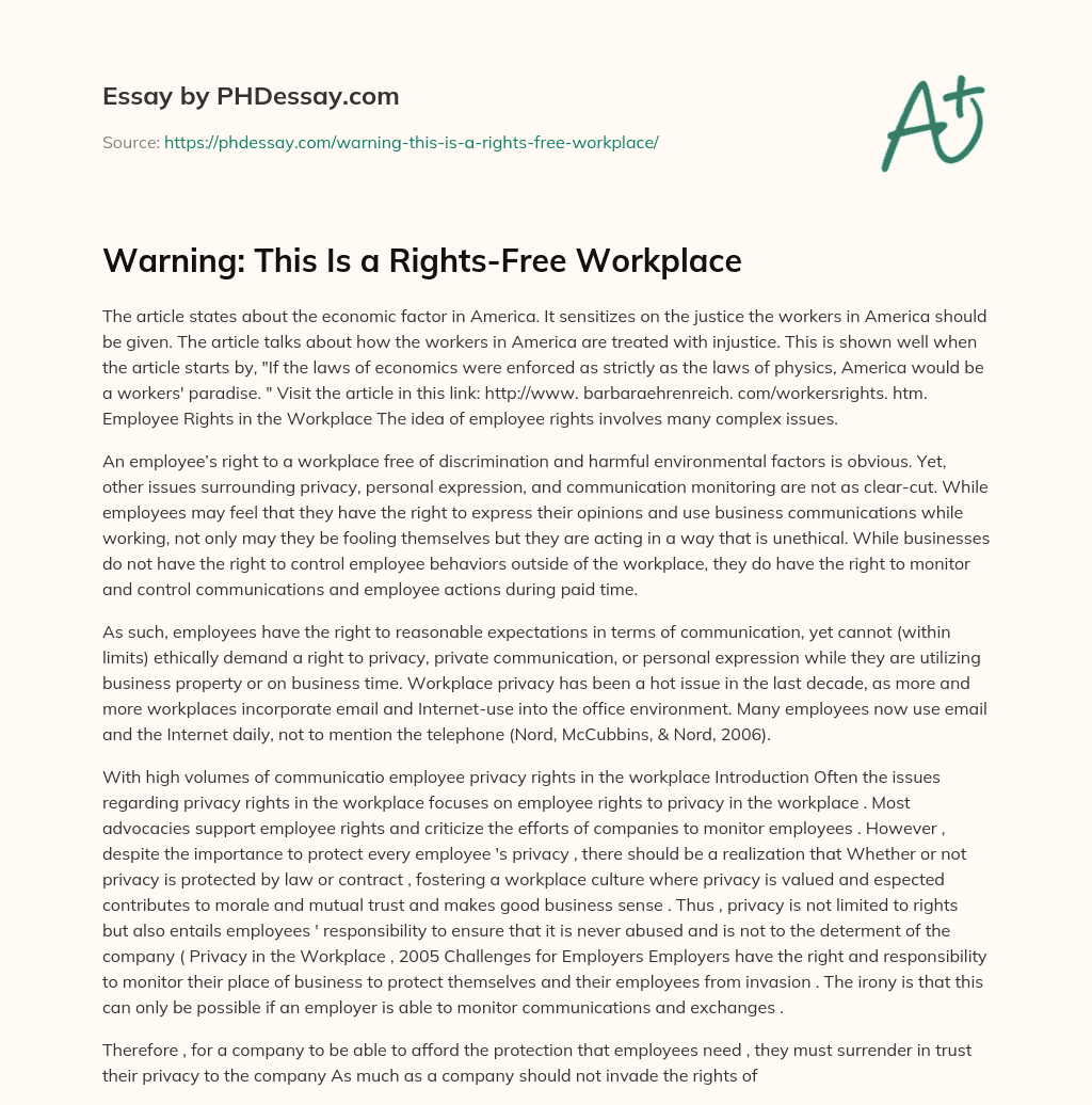 Warning: This Is a Rights-Free Workplace essay