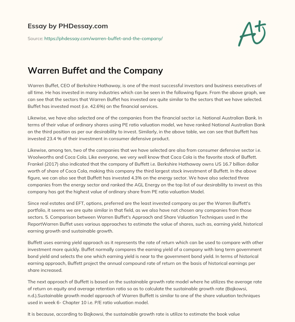 Warren Buffet and the Company essay