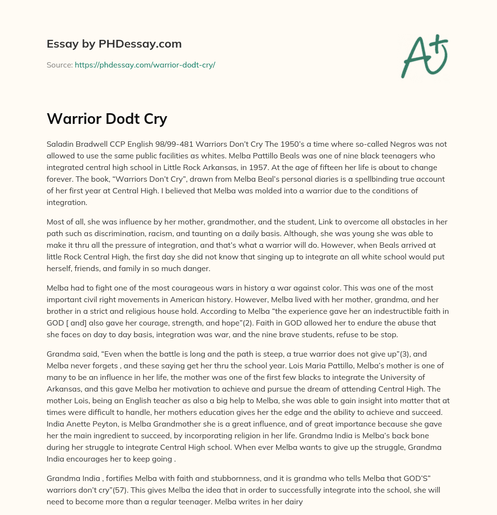 Warrior Dodt Cry essay