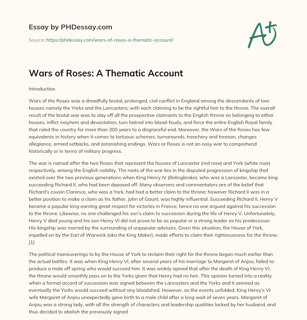 Wars of Roses: A Thematic Account essay