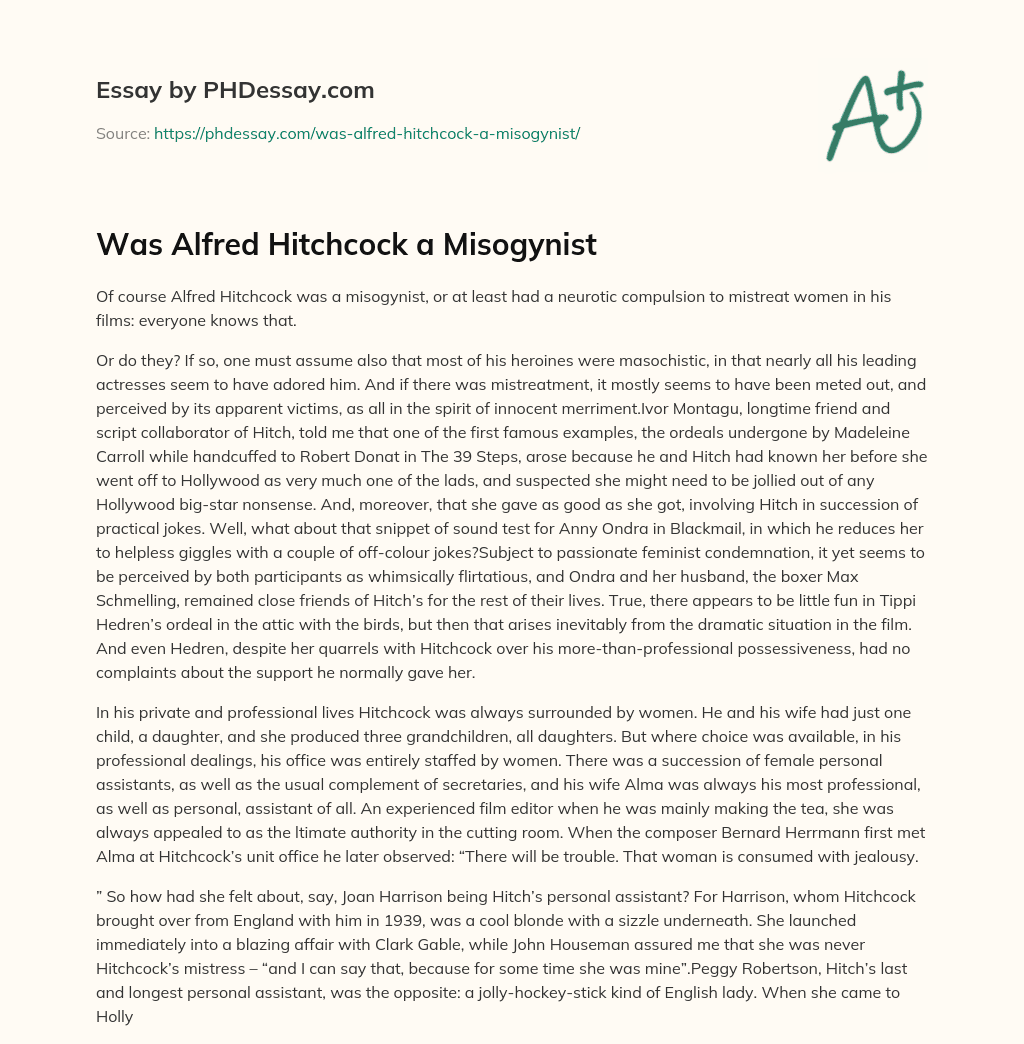 Was Alfred Hitchcock a Misogynist essay