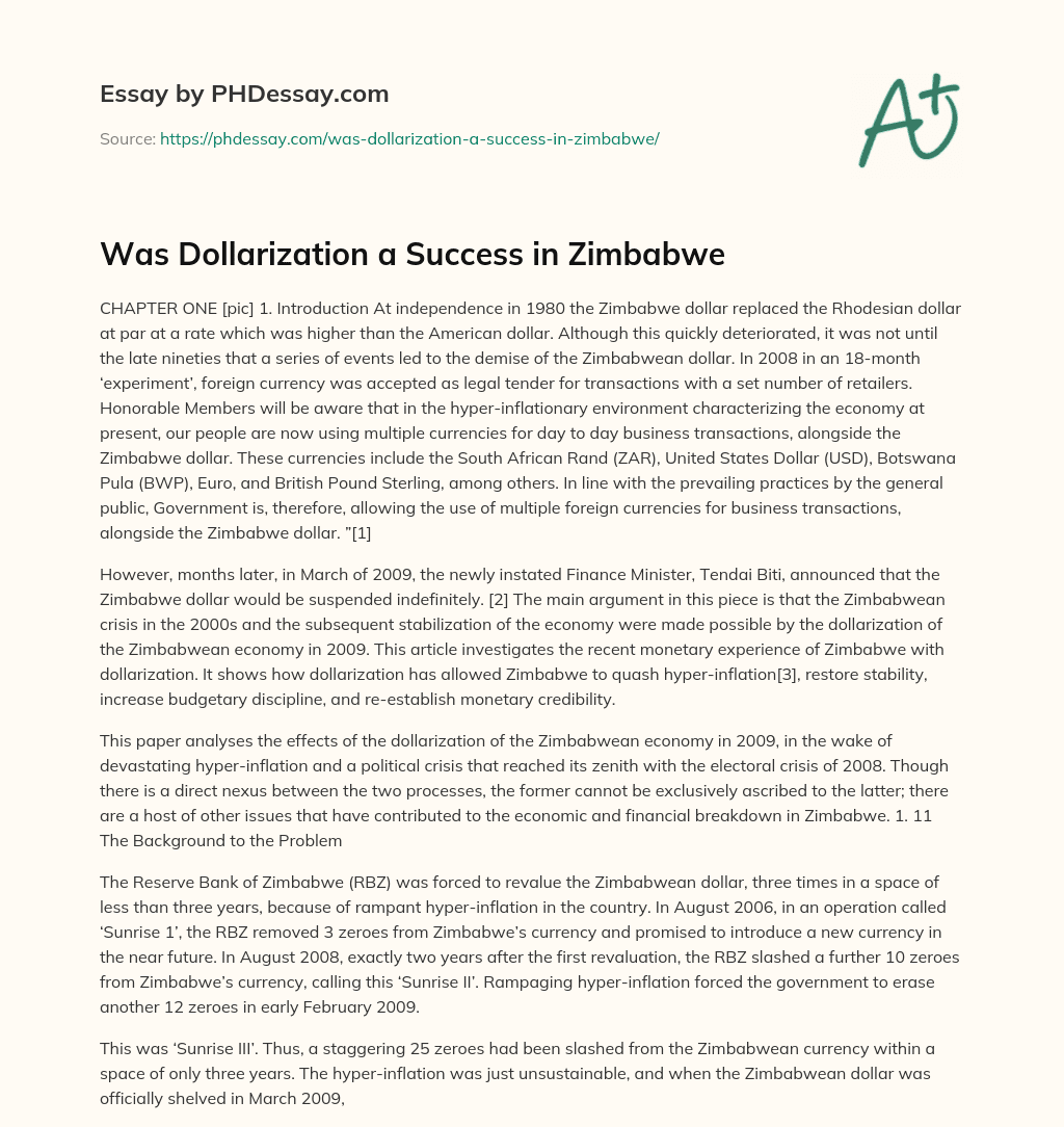 Was Dollarization a Success in Zimbabwe essay