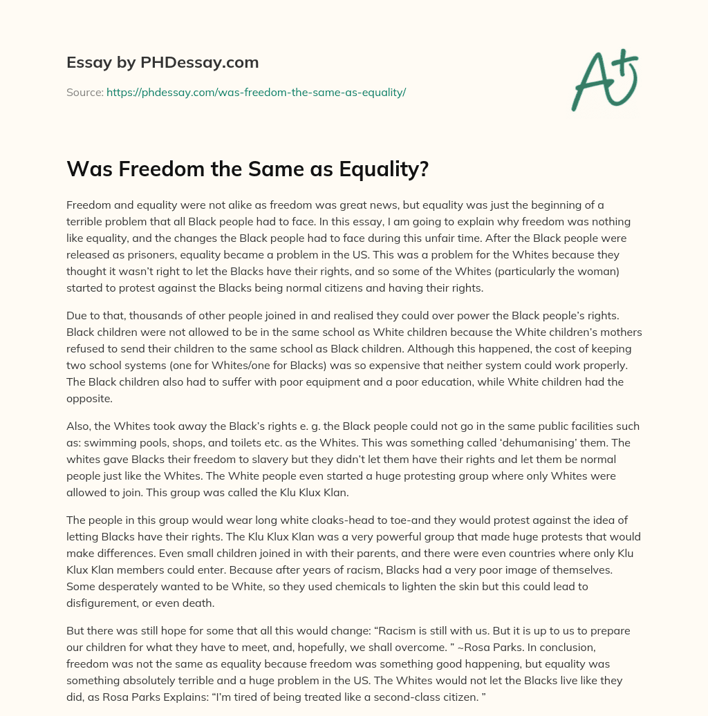 Was Freedom the Same as Equality? essay