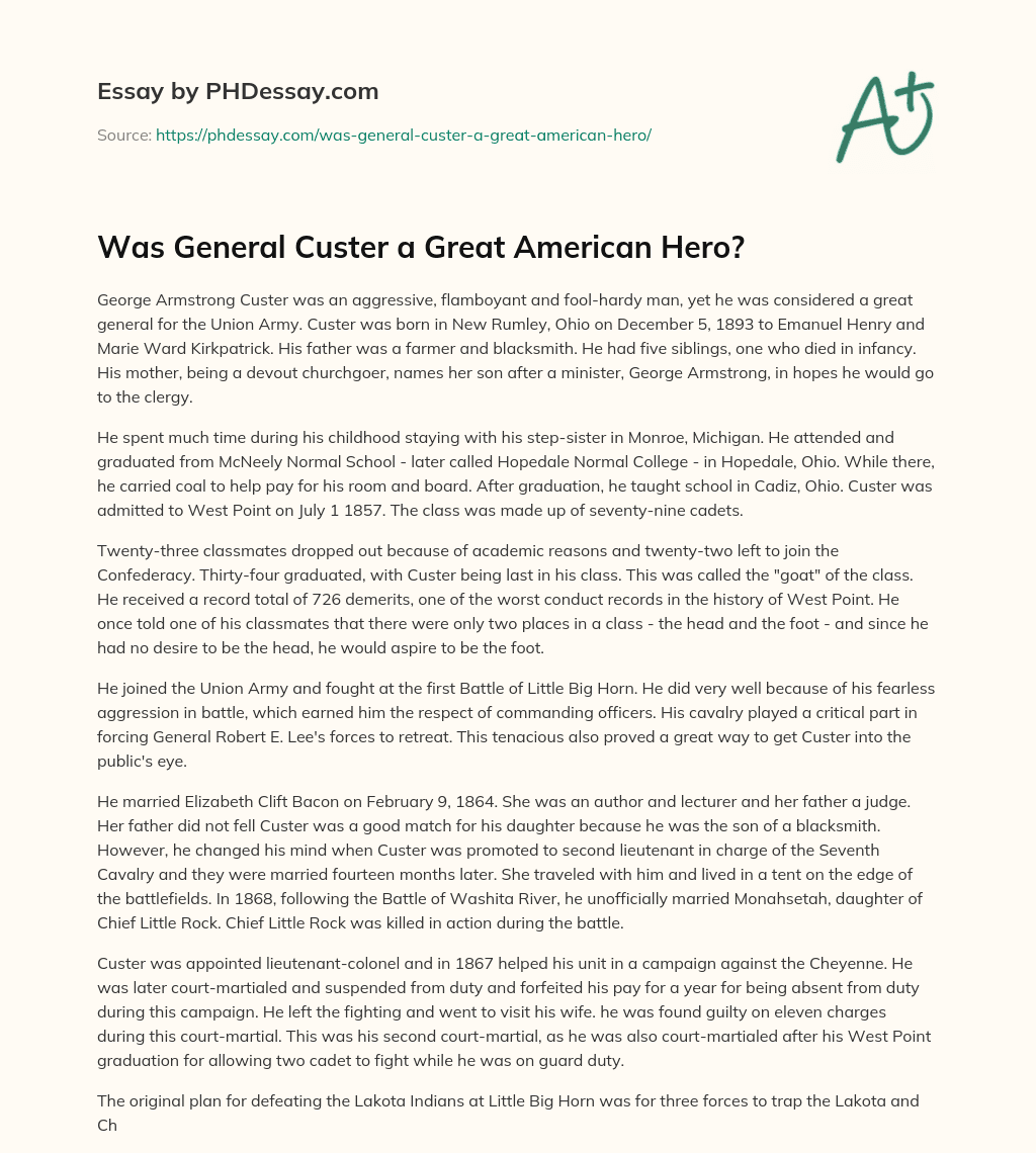 Was General Custer a Great American Hero? essay