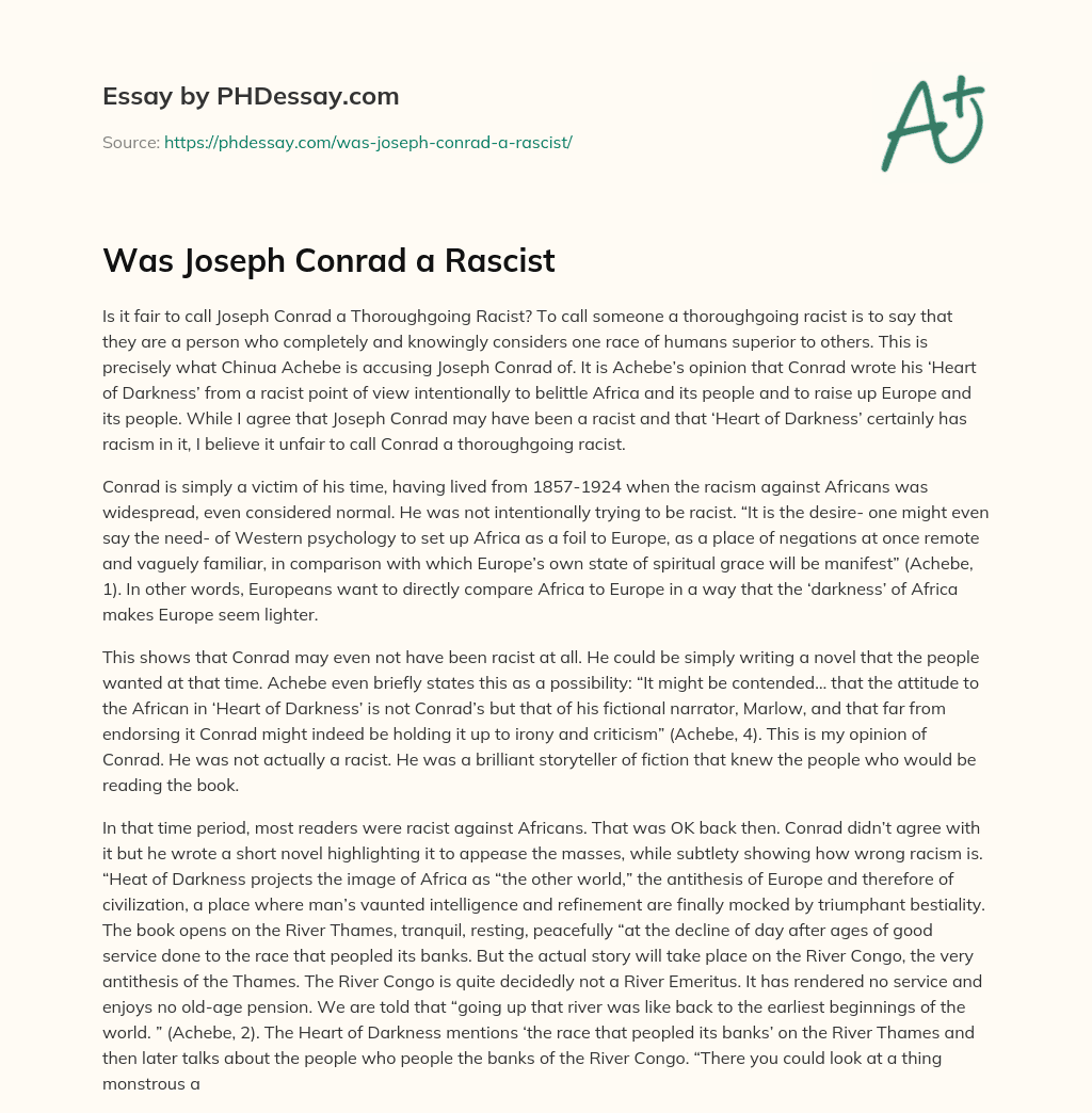 Was Joseph Conrad a Rascist essay