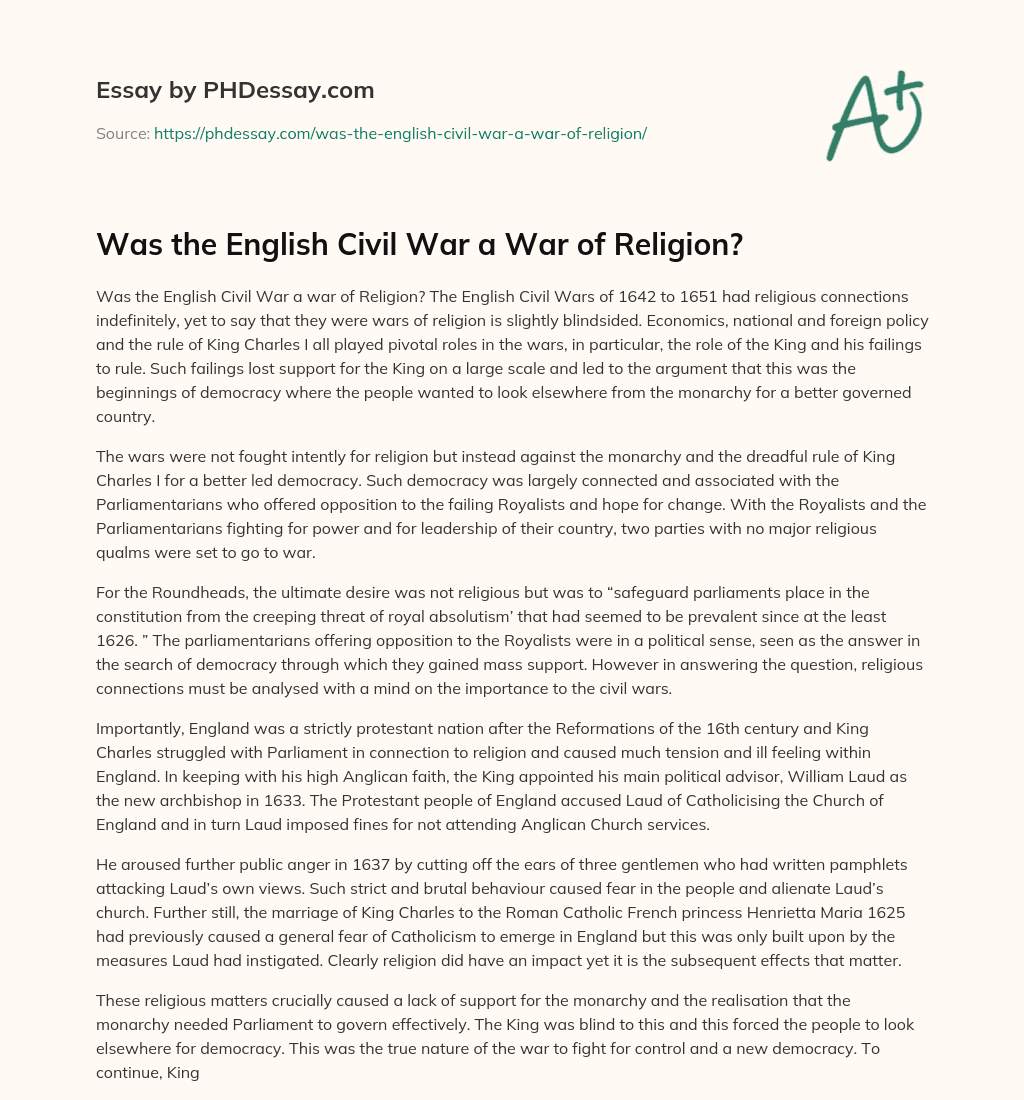 Was the English Civil War a War of Religion? essay