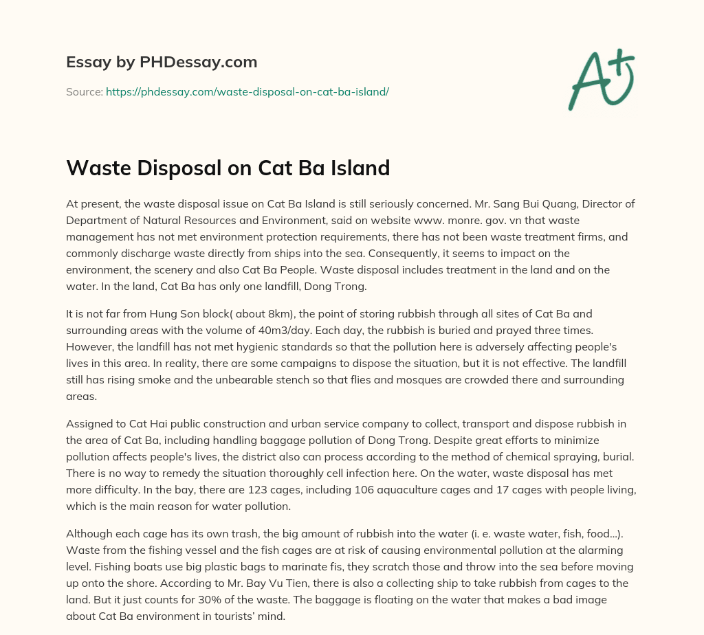Waste Disposal on Cat Ba Island essay