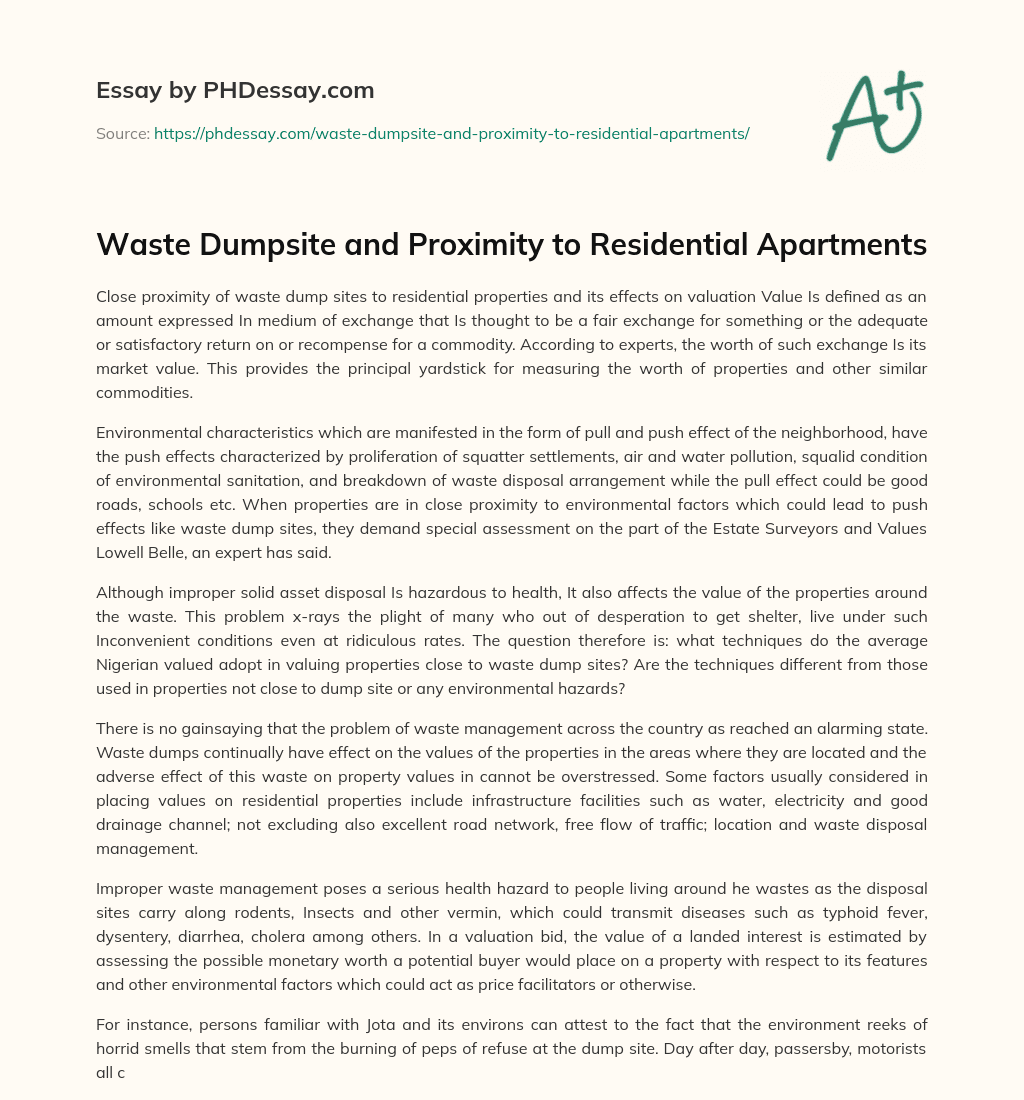 Waste Dumpsite and Proximity to Residential Apartments essay