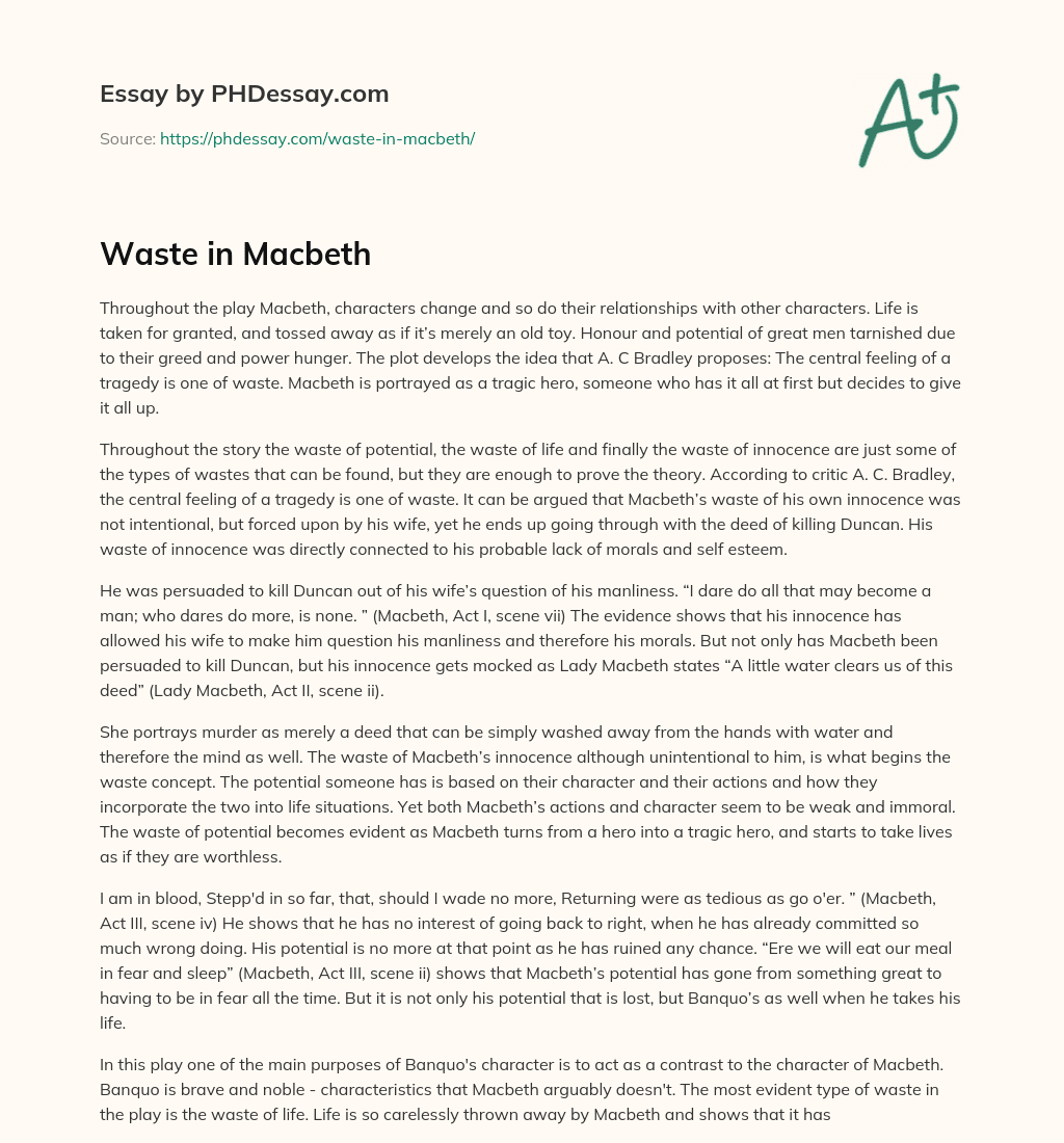 Waste in Macbeth essay