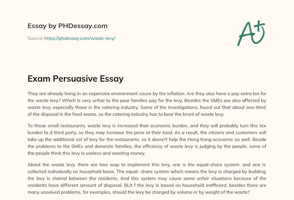 Negative impact of waste levy on Hong Kong’s economy and small businesses essay