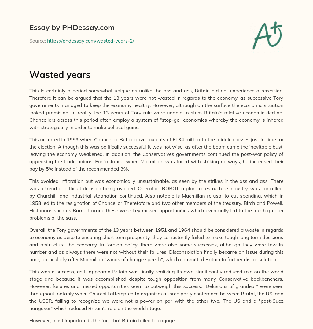 Wasted years essay