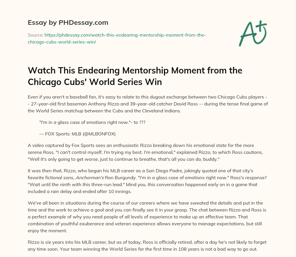 Watch This Endearing Mentorship Moment from the Chicago Cubs’ World Series Win essay