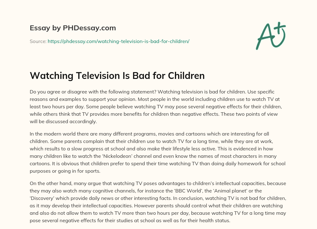 television is harmful for children's essay