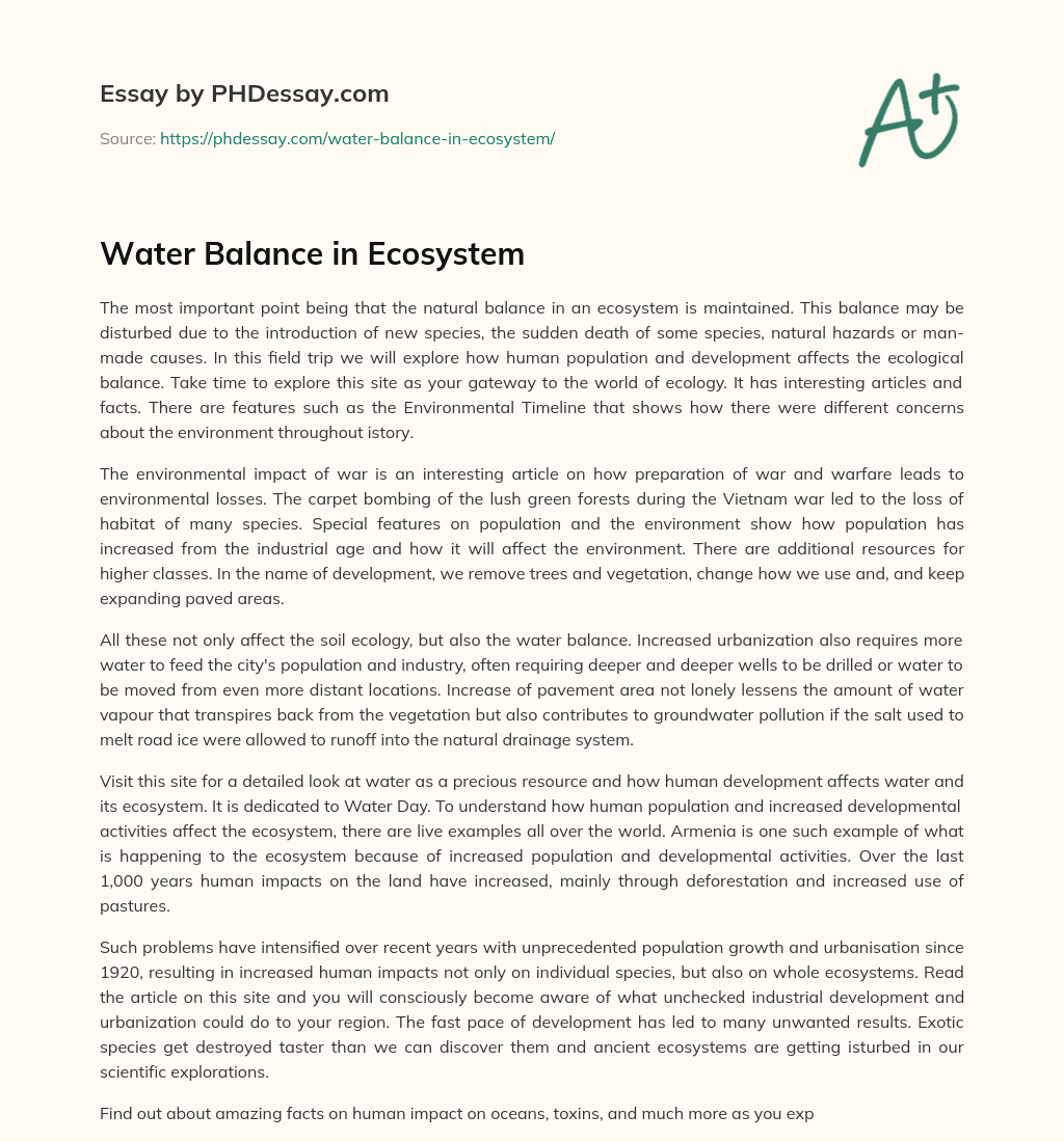 Water Balance in Ecosystem essay