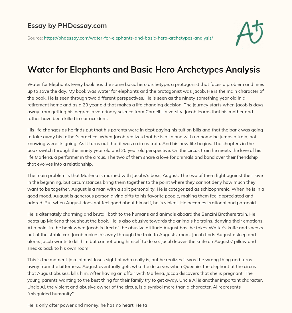Water for Elephants and Basic Hero Archetypes Analysis essay