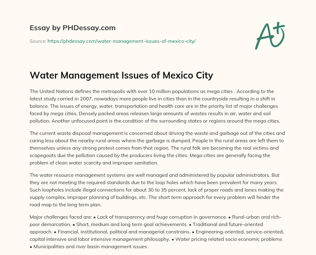 Water Management Issues of Mexico City essay