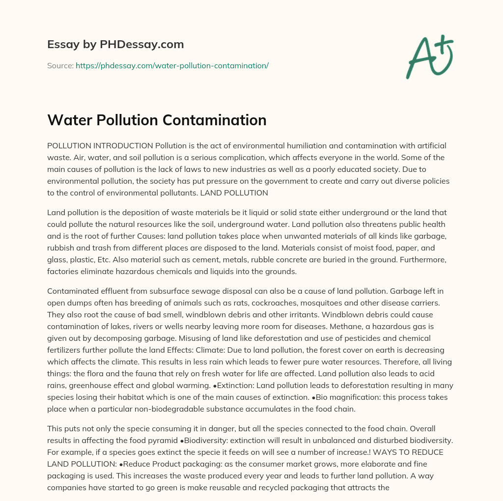 an essay on water contamination