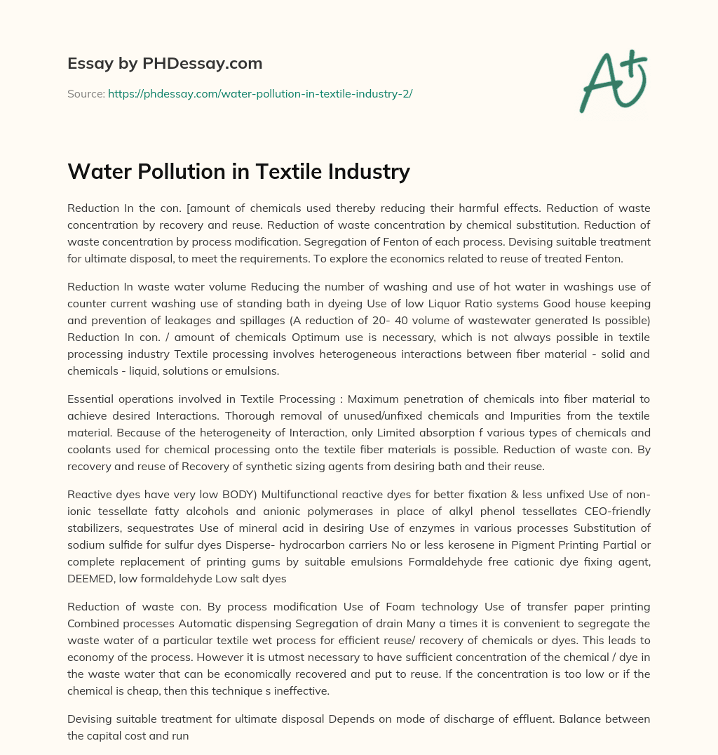 Water Pollution in Textile Industry essay
