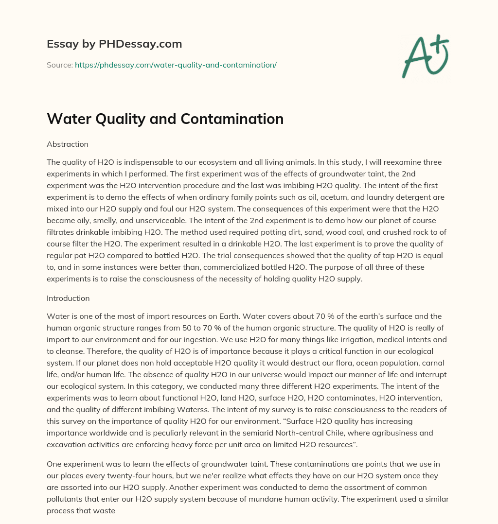 Water Quality and Contamination essay