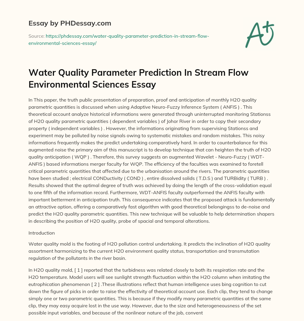 Water Quality Parameter Prediction In Stream Flow Environmental Sciences Essay essay