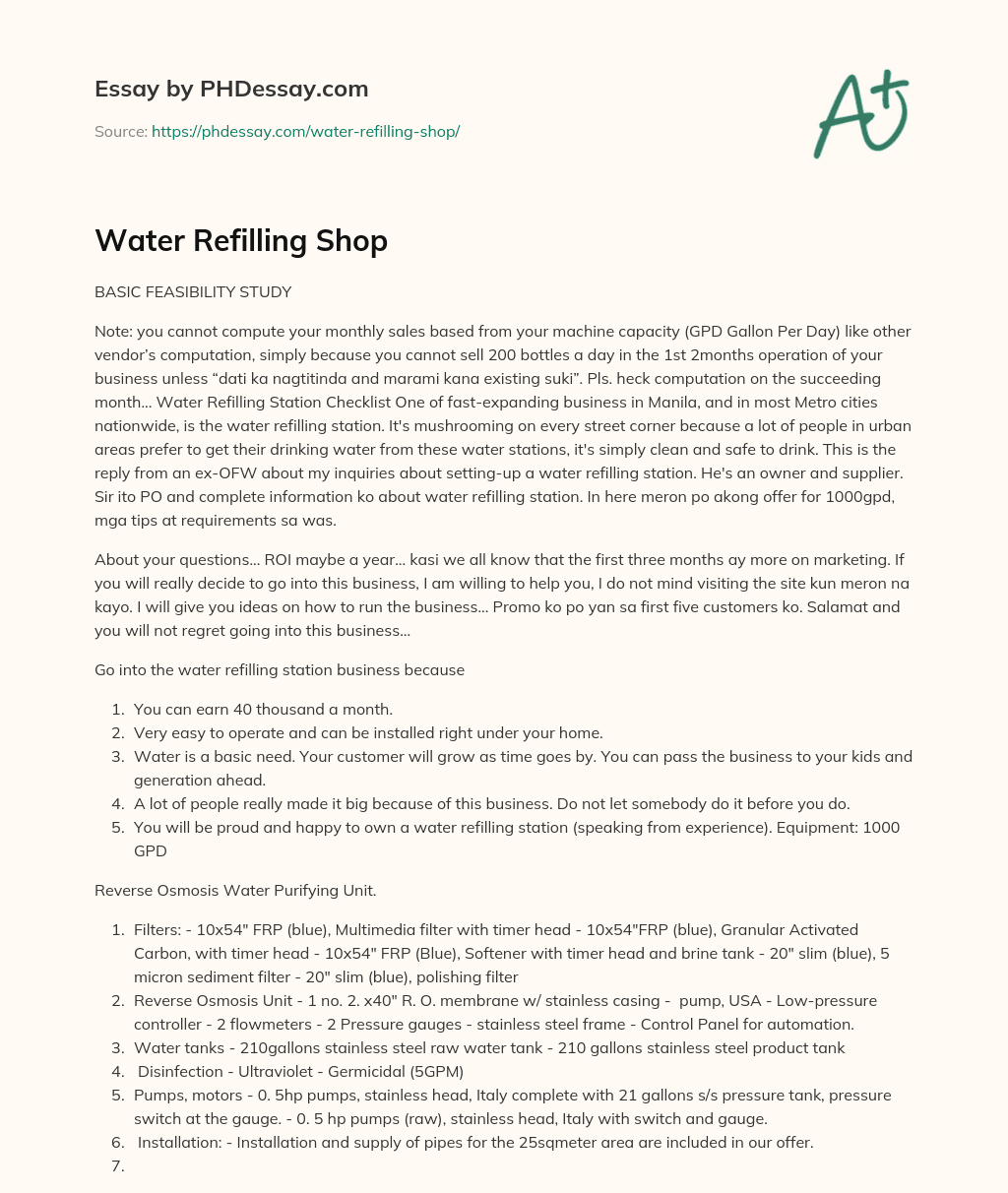 Water Refilling Shop essay